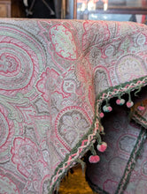 Load image into Gallery viewer, Large Victorian Kashmir-Style Paisley Shawl – Soft Pink &amp; Sage With Pom-Pom Trim - 163 x 163 cm
