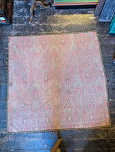 Load image into Gallery viewer, Large Victorian Kashmir-Style Paisley Shawl – Soft Pink &amp; Sage With Pom-Pom Trim - 163 x 163 cm
