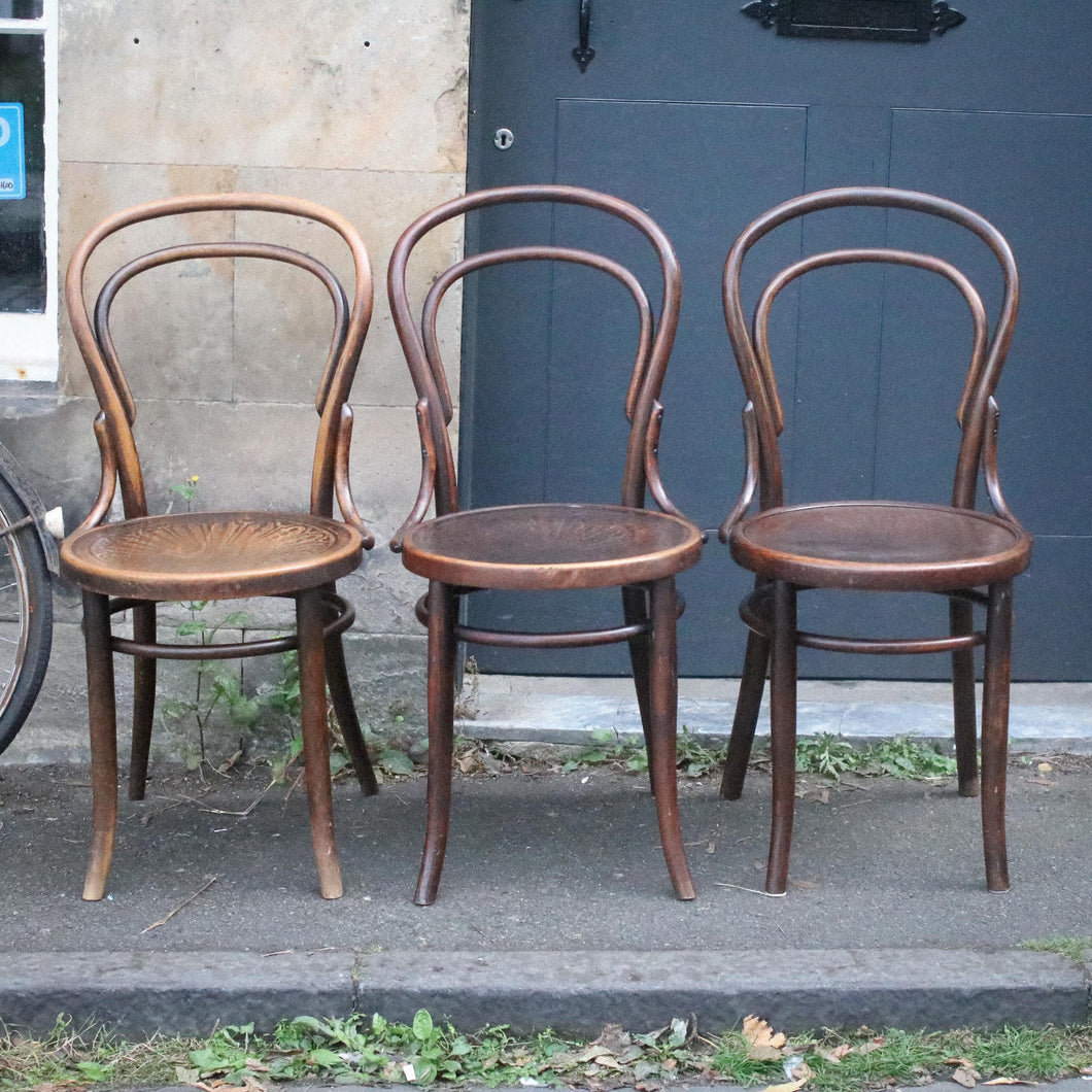 Set Of Three Early 20th.C Bentwood Bistro Cafe Chairs — Brenner of Czechoslovakia
