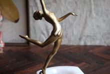 Load image into Gallery viewer, Art Deco Gilt Dancer On White Onyx Pin Tray - C.1930s
