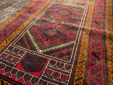 Load image into Gallery viewer, 2&#39;9&quot; x 4&#39;10&quot; - Vintage Afghan Baluch (Baluchi) Tribal Hand-Knotted Wool Rug - Madder Red &amp; Indigo - 84 x 146 cm
