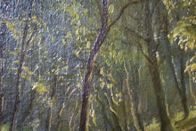 Load image into Gallery viewer, Woodland Stream With Lilies — Signed “E. Schneider, ’10” — Antique Oil On Board In Original Gilt Frame — 75 x 65 cm

