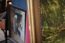 Load image into Gallery viewer, Woodland Stream With Lilies — Signed “E. Schneider, ’10” — Antique Oil On Board In Original Gilt Frame — 75 x 65 cm
