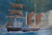 Load image into Gallery viewer, Stormy Seascape With Clipper And Icebergs — Signed Vintage Oil On Canvas In Gilt Frame
