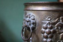Load image into Gallery viewer, Vintage Lion-Mask Ring-Handled Grape Relief Jardiniere / Planter – Brass Cachepot, C.1940

