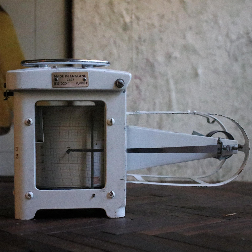 Mid-Century British Thermograph Chart Recorder — Remote-Bulb Sensor, White Enamel — 16.5 × 30 × 13.5 cm