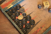 Load image into Gallery viewer, 1930s Backgammon Set in Green Lizard-Grain Case — Bakelite Counters &amp; Doubling Cube
