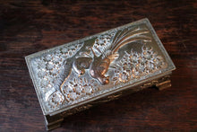 Load image into Gallery viewer, Vintage Japanese Silver-Plated Jewellery Box with Birds &amp; Blossom — Repoussé, Velvet Lined

