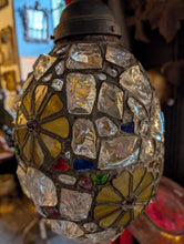 Load image into Gallery viewer, C.1940 Vintage Mosaic Chunk Stained Glass Pendant Light With Floral Medallions — Rewired

