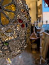 Load image into Gallery viewer, C.1940 Vintage Mosaic Chunk Stained Glass Pendant Light With Floral Medallions — Rewired
