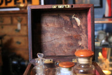 Load image into Gallery viewer, Antique Mahogany Apothecary Chest with Original Glass Bottles and Brass Mounts – 22 x 16 x 19 cm
