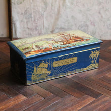Load image into Gallery viewer, Huntley &amp; Palmers “Captain Cook Arrives at Tahiti” Biscuit Tin – Nautical Scene – 20 × 7 × 10 cm

