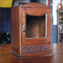 Load image into Gallery viewer, Miniature Oak Smoker’s Cabinet With Glazed Door &amp; Carved Floral Frieze, c.1910
