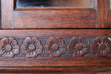 Load image into Gallery viewer, Miniature Oak Smoker’s Cabinet With Glazed Door &amp; Carved Floral Frieze, c.1910
