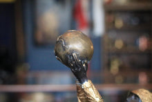 Load image into Gallery viewer, 1920s Art Deco Bronze Figure – Dancing Lady Holding Globe – Cold-Painted in Green and Gold – 51 cm
