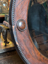 Load image into Gallery viewer, Early 20th Century Oval Wall Mirror – Carved Oak Frame with Beadwork and Scroll Details – 75 x 61 cm- Arts and Crafts
