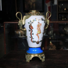 Load image into Gallery viewer, Early 20th.C  French Porcelain &amp; Ormolu Vase – Egyptian Revival with Gilded Winged Sphinx Handles, c.1920
