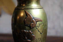 Load image into Gallery viewer, Antique C.1920 Japanese Brass and Copper Vase – Birds &amp; Blossoms
