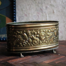 Load image into Gallery viewer, Oval Repoussé Brass Cachepot On Paw Feet – Fruit &amp; Foliage Relief, c. Late 19th–Early 20th Century
