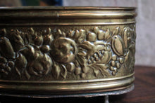 Load image into Gallery viewer, Oval Repoussé Brass Cachepot On Paw Feet – Fruit &amp; Foliage Relief, c. Late 19th–Early 20th Century
