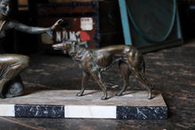 Load image into Gallery viewer, 1920s Art Deco Bronze Figure – Dancing Lady Holding Globe – Cold-Painted in Green and Gold – 51 cm
