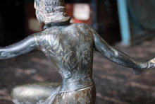 Load image into Gallery viewer, 1920s Art Deco Bronze Figure – Dancing Lady Holding Globe – Cold-Painted in Green and Gold – 51 cm
