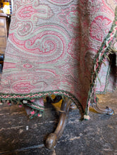 Load image into Gallery viewer, Large Victorian Kashmir-Style Paisley Shawl – Soft Pink &amp; Sage With Pom-Pom Trim - 163 x 163 cm
