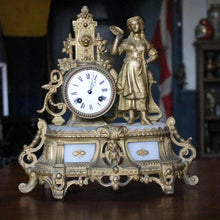 Load image into Gallery viewer, French Figural Spelter &amp; Alabaster Mantel Clock – 35 cm
