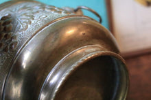 Load image into Gallery viewer, Vintage Lion-Mask Ring-Handled Grape Relief Jardiniere / Planter – Brass Cachepot, C.1940
