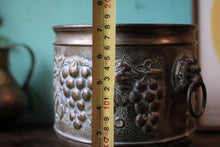 Load image into Gallery viewer, Vintage Lion-Mask Ring-Handled Grape Relief Jardiniere / Planter – Brass Cachepot, C.1940
