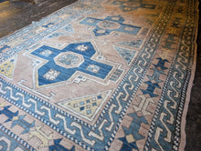 Load image into Gallery viewer, 7&#39;7&quot; x 4&#39;6&quot; - Vintage Anatolian (Oushak) Tribal Hand-Knotted Wool Rug - Dusty Blue &amp; Rose - 232 x 136 cm

