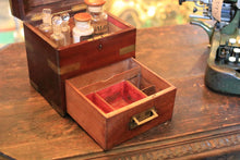 Load image into Gallery viewer, Antique Mahogany Apothecary Chest with Original Glass Bottles and Brass Mounts – 22 x 16 x 19 cm
