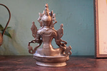 Load image into Gallery viewer, Early 20th.C Tibetan Tara Goddess Statue in Silvered Brass – Lotus Throne, Mudra Hand Pose
