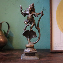 Load image into Gallery viewer, Early 20th.C Indian Bronze Naga Ganesha – Dancing Ganesha on Serpent Base, Lost-Wax Cast Hindu Deity Statue – 24.5 cm
