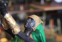 Load image into Gallery viewer, 1920s Art Deco Bronze Figure – Dancing Lady Holding Globe – Cold-Painted in Green and Gold – 51 cm
