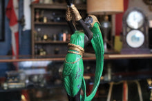 Load image into Gallery viewer, 1920s Art Deco Bronze Figure – Dancing Lady Holding Globe – Cold-Painted in Green and Gold – 51 cm
