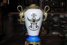 Load image into Gallery viewer, Early 20th.C  French Porcelain &amp; Ormolu Vase – Egyptian Revival with Gilded Winged Sphinx Handles, c.1920
