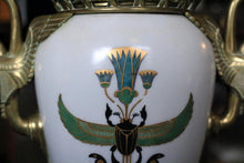 Load image into Gallery viewer, Early 20th.C  French Porcelain &amp; Ormolu Vase – Egyptian Revival with Gilded Winged Sphinx Handles, c.1920
