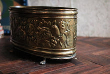 Load image into Gallery viewer, Oval Repoussé Brass Cachepot On Paw Feet – Fruit &amp; Foliage Relief, c. Late 19th–Early 20th Century
