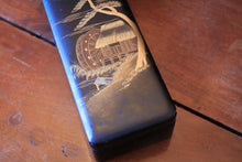 Load image into Gallery viewer, Japanese Lacquer Pen Box With Raden Shell Inlay, Mt Fuji &amp; Boat Scene, c.1920–40 – 30 x 10 x 7 cm
