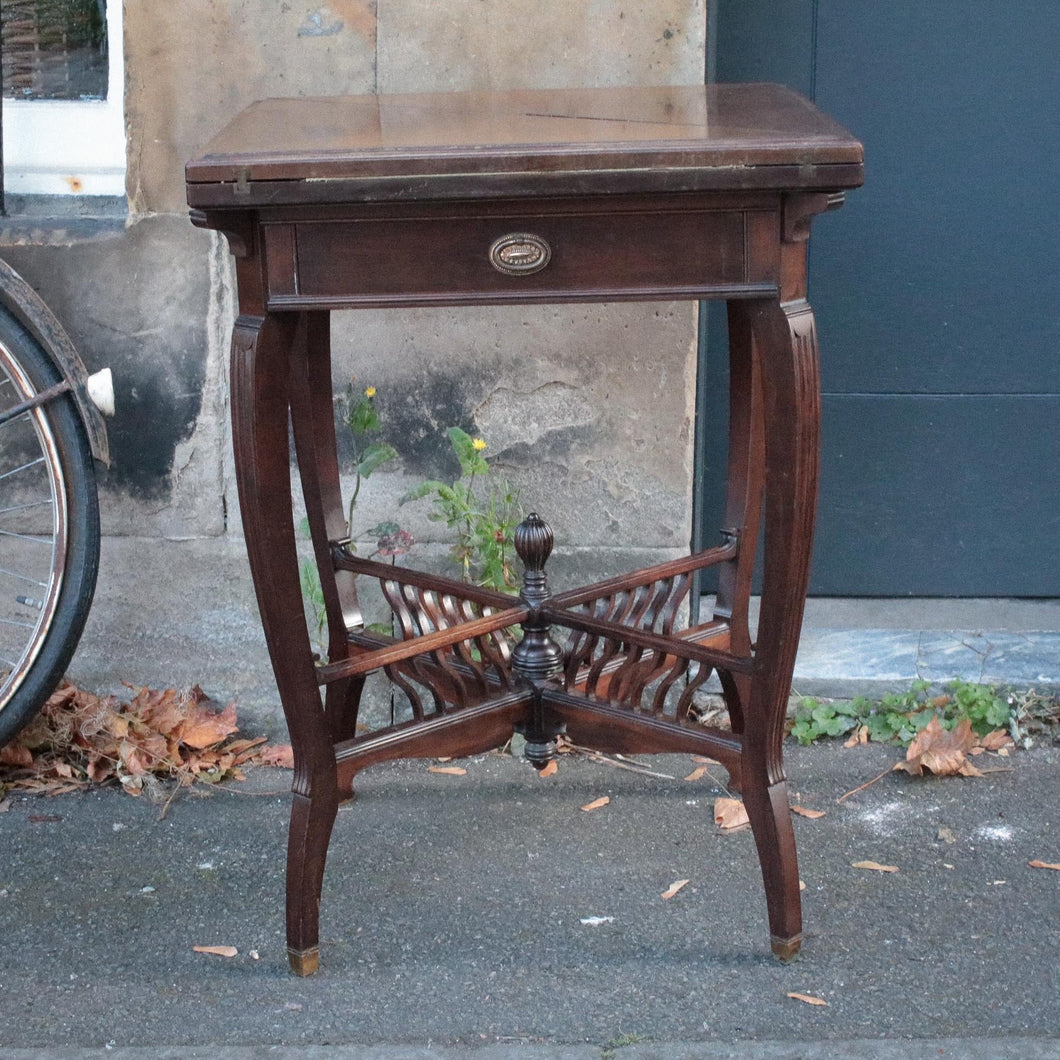 Edwardian Mahogany Folding Games / Card Table With Drawer & X-Stretcher Gallery – 53 × 53 × 70 cm