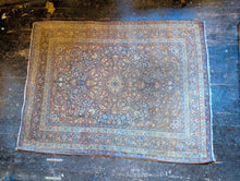 Load image into Gallery viewer, 6'1" x 4'8" - Vintage Kashan Floral Medallion Hand-Knotted Wool Rug – Soft Indigo, Terracotta &amp; Cream – 187 x 142 cm
