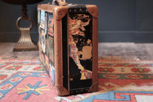 Load image into Gallery viewer, Vintage Stickered Travel Suitcase – Swedish American Line, Trans-Canada Air Lines &amp; Hotel Labels – 1930s–50s – 55 × 16 × 34 cm
