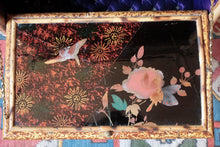 Load image into Gallery viewer, Victorian Aesthetic Bamboo Cabinet With Japanned Panels &amp; Verre Églomisé Drop-Front — Buttoned Purple Interior — 43 × 31 × 77 cm
