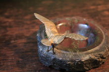 Load image into Gallery viewer, Bronze Seabird On Stone Dish – Rough-Hewn Desk Ashtray / Trinket Bowl, Coastal Brutalist Charm – C.1930's
