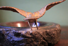 Load image into Gallery viewer, Bronze Seabird On Stone Dish – Rough-Hewn Desk Ashtray / Trinket Bowl, Coastal Brutalist Charm – C.1930's

