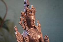Load image into Gallery viewer, Early 20th.C Tibetan Tara Goddess Statue in Silvered Brass – Lotus Throne, Mudra Hand Pose
