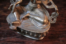 Load image into Gallery viewer, Early 20th.C Tibetan Tara Goddess Statue in Silvered Brass – Lotus Throne, Mudra Hand Pose
