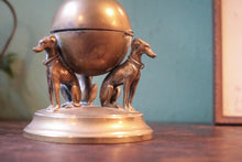 Load image into Gallery viewer, Antique Greyhound Figural Globe Inkwell With Porcelain Liner – Bronze Finish Desk Piece, C. 1910s–20s – 4.5" High (11.5 cm)
