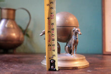 Load image into Gallery viewer, Antique Greyhound Figural Globe Inkwell With Porcelain Liner – Bronze Finish Desk Piece, C. 1910s–20s – 4.5" High (11.5 cm)
